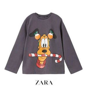 Zara Gray Long Sleeve Tee with Cartoon Print